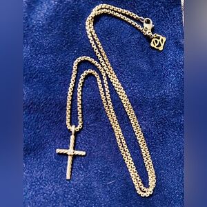 David Yurman Sterling Silver Cable Classic Cross w/ Diamond, 14K gold DY tag